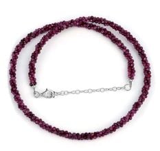 Ruby stone beaded Necklace, Three layer, 925 Sterling silver necklace
